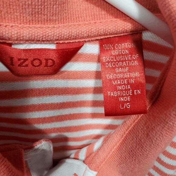 IZOD Shirt Men Large Pink Stripe Polo Performance Embroidered Logo High Low Slit - Picture 3 of 9